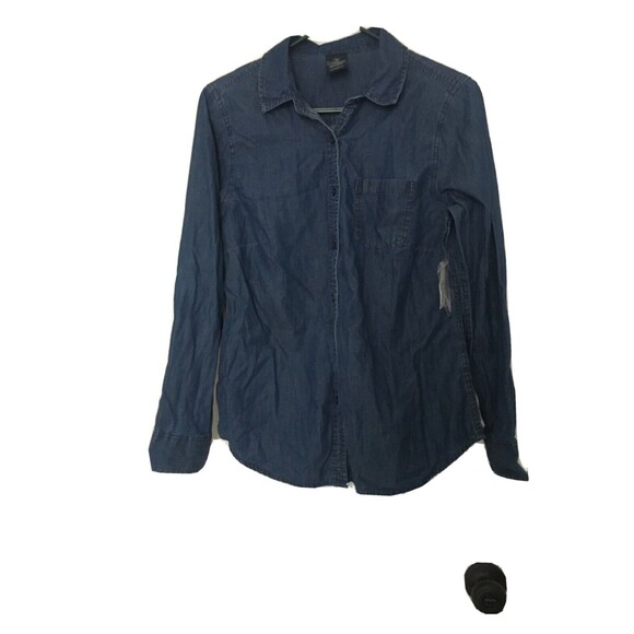Faded Glory Women's Blue Long Sleeve Button-Up Jean Shirt Size Medium 8-10 - Picture 1 of 11